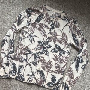 J. Crew Cream and Brown Leaf Pattern Cardigan
